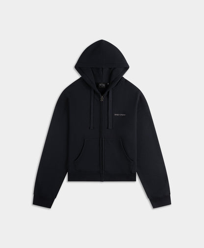 Black Boxy Zip Up Hoodie