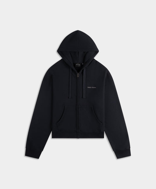 Black Boxy Zip Up Hoodie